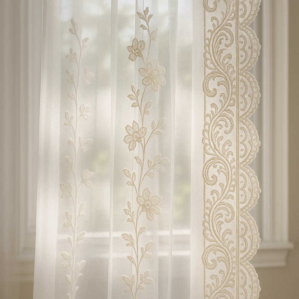 geborduurde vitrage gordijnen op maat - elegante detaillering