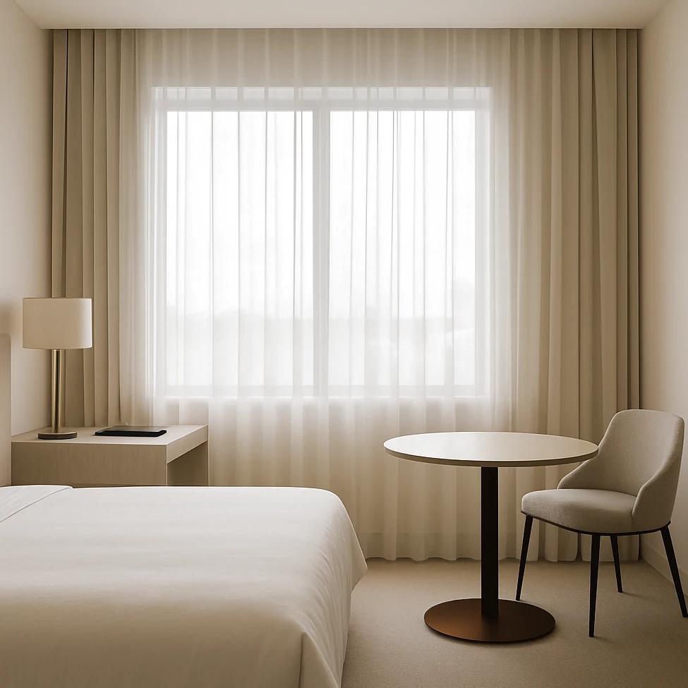 Vitragegordijnen op maat voor projecten - Professionele vitrage voor hotels en zakelijke ruimtes.